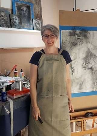 Artist Anne Kearney in the studio
