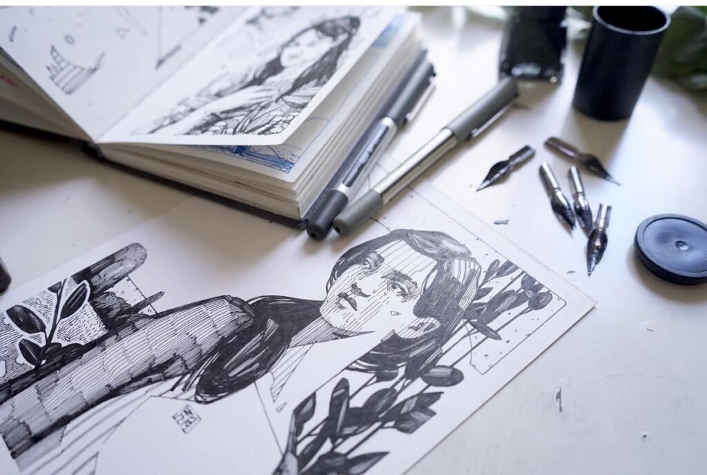 illustration and drawing workshop bu artist Zane in Barcelona